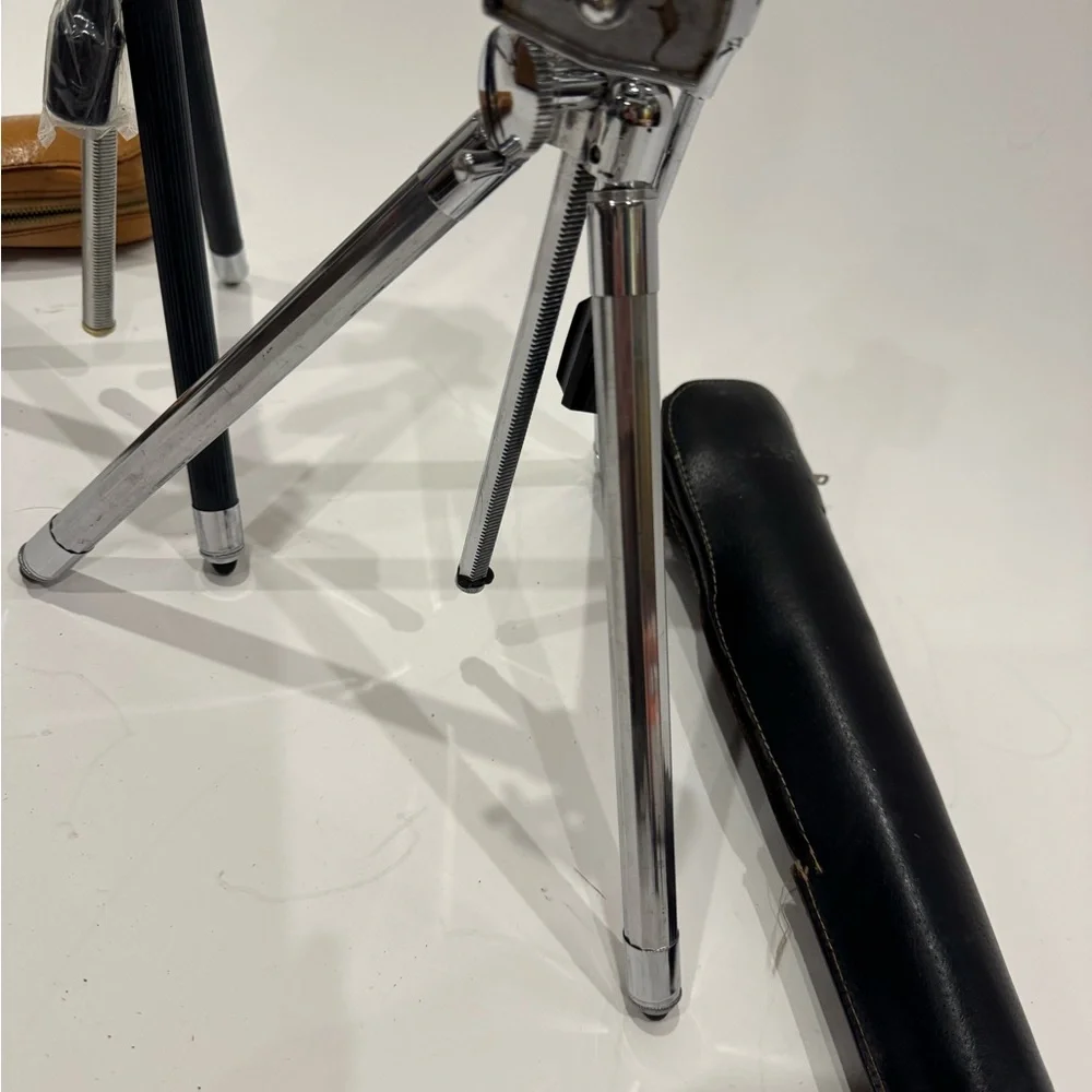 Vintage Compact Silver Sunset and Black Japan Made Tripod Set. With original bag